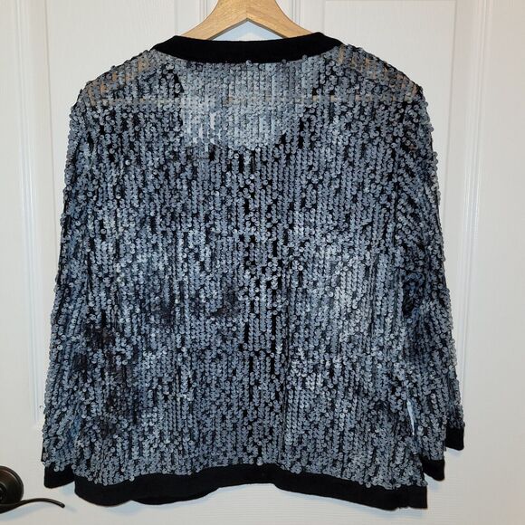 Michael Simon Jacket Woman XLarge Gray Sequined Mesh Zip Stretch Eveningwear New - Picture 6 of 12